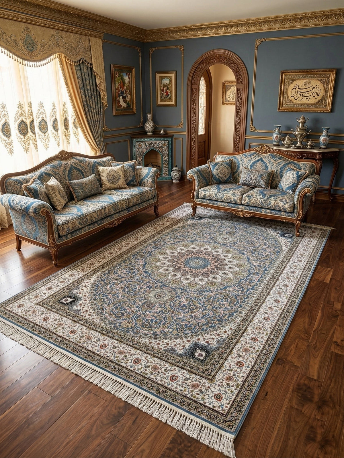 Abidah Iranian Imported 1500 Reeds Blue Rug