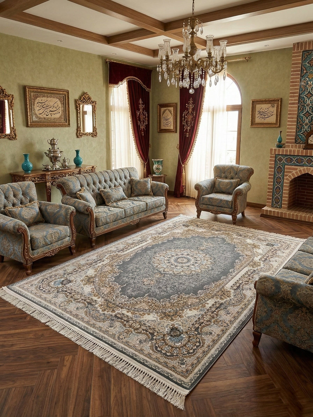 Aneesah Iranian Imported 1500 Reeds Grey Rug
