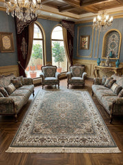 Basimah Iranian Imported 1500 Reeds Teal Grey Rug