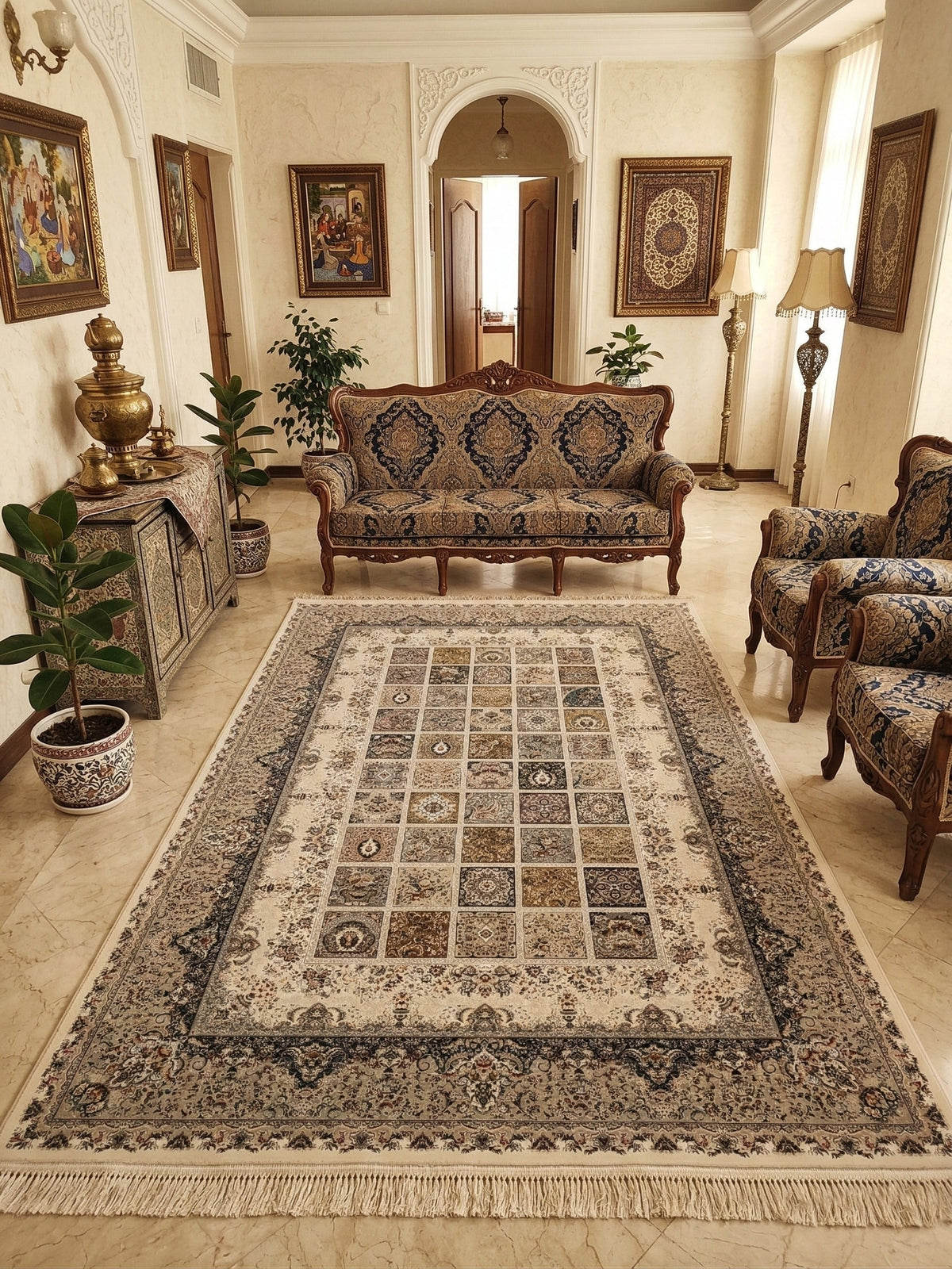 Lubabah Iranian Imported 1500 Reeds Cream Rug