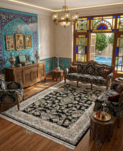 Zarrin Iranian Imported 1500 Reeds Black Rug