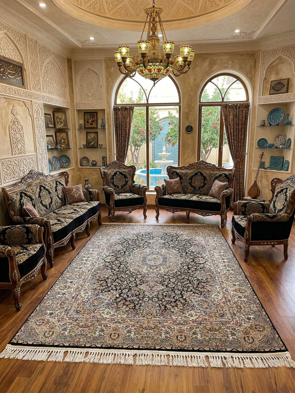 Maimoona Iranian Imported 1500 Reeds Black Rug