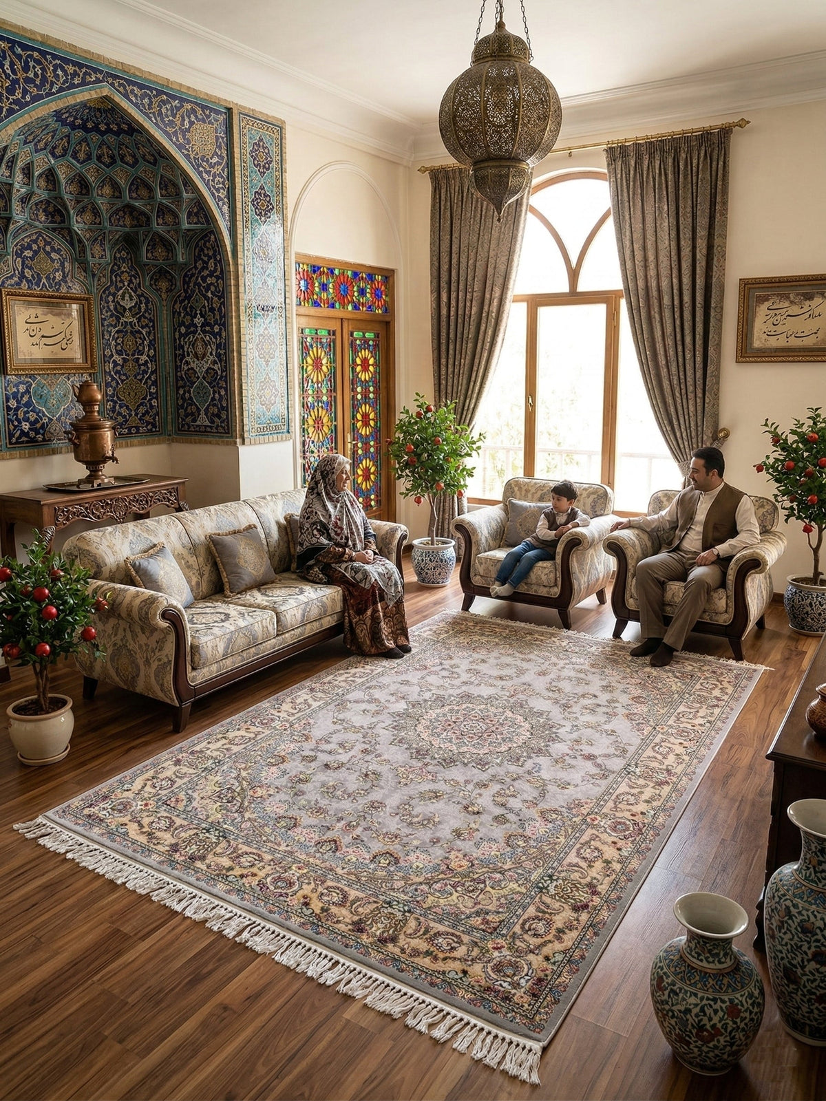 Maitha Iranian Imported 1500 Reeds Grey Rug