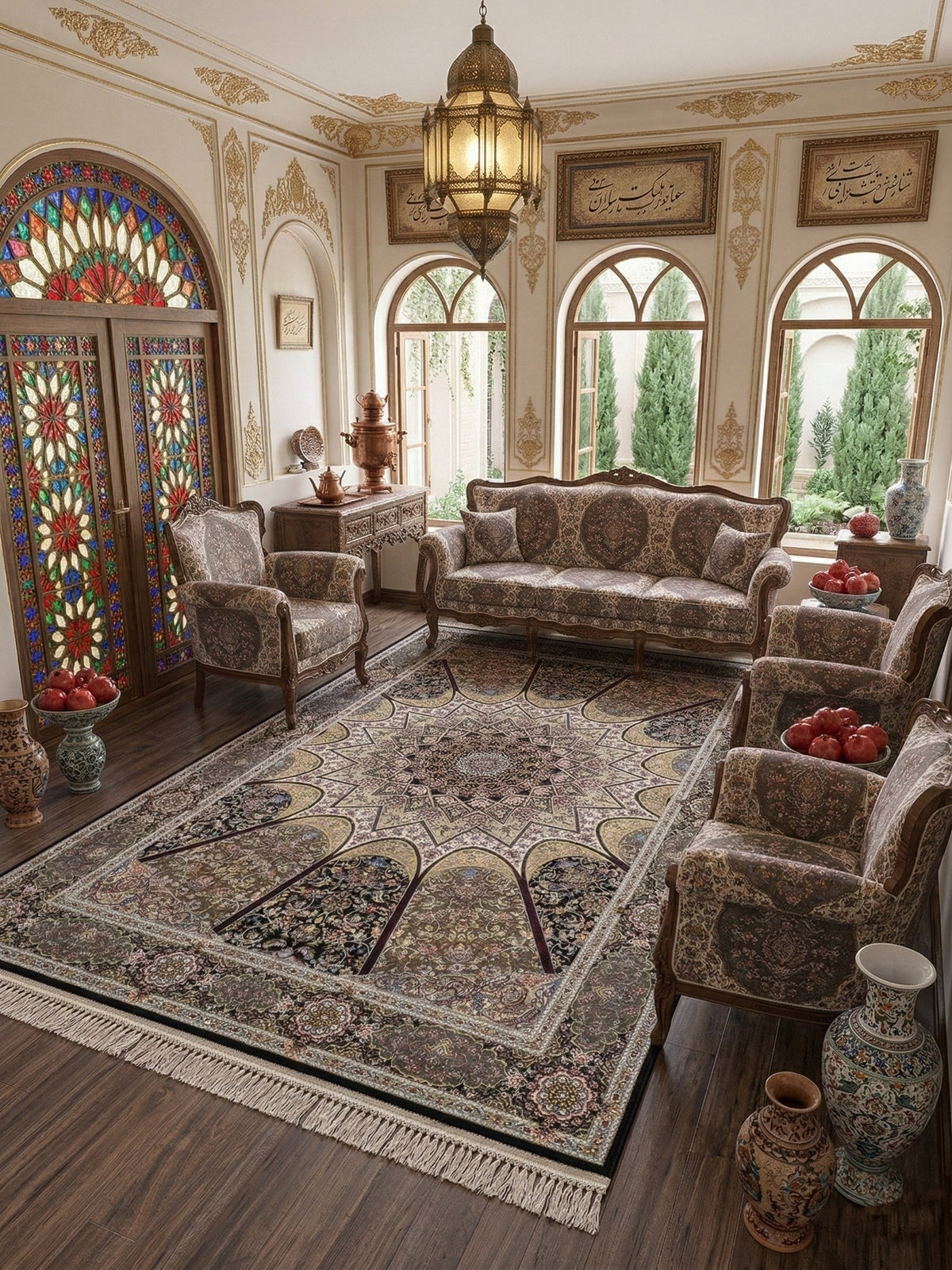 Malika Iranian Imported 1500 Reeds Black Rug