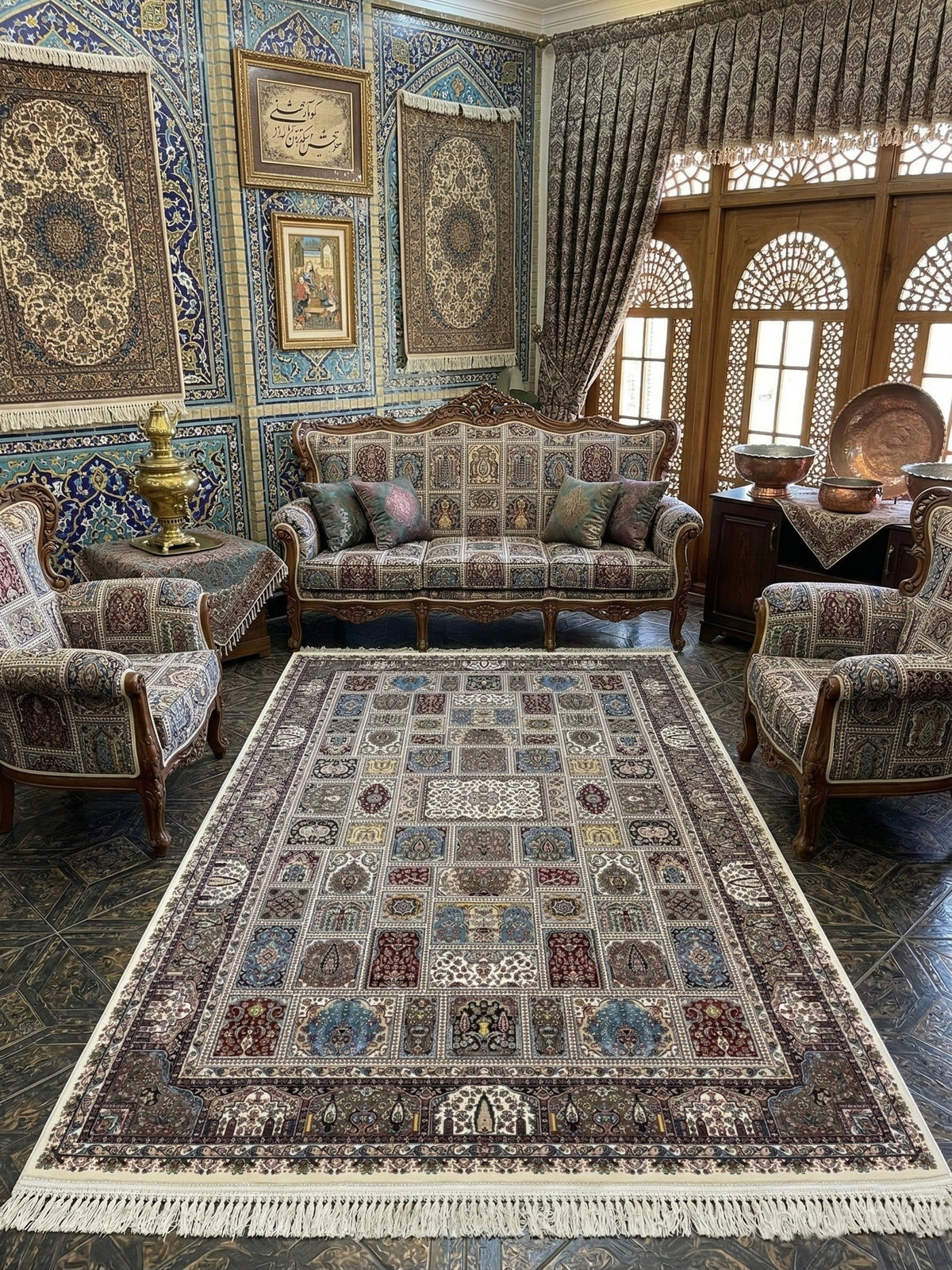 Kanzah Iranian Imported 1500 Reeds Off White Rug