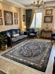Khayrah Iranian Imported 1500 Reeds Teal Blue Rug