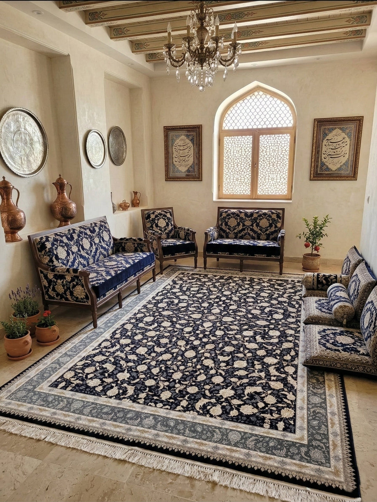 Jasmin Iranian Imported 1500 Reeds Black Rug