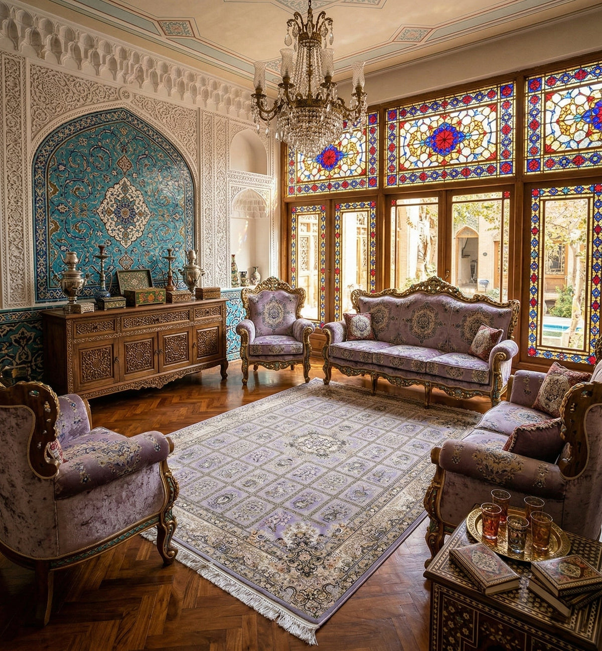 Mahvash Iranian Imported 1500 Reeds Purple Rug