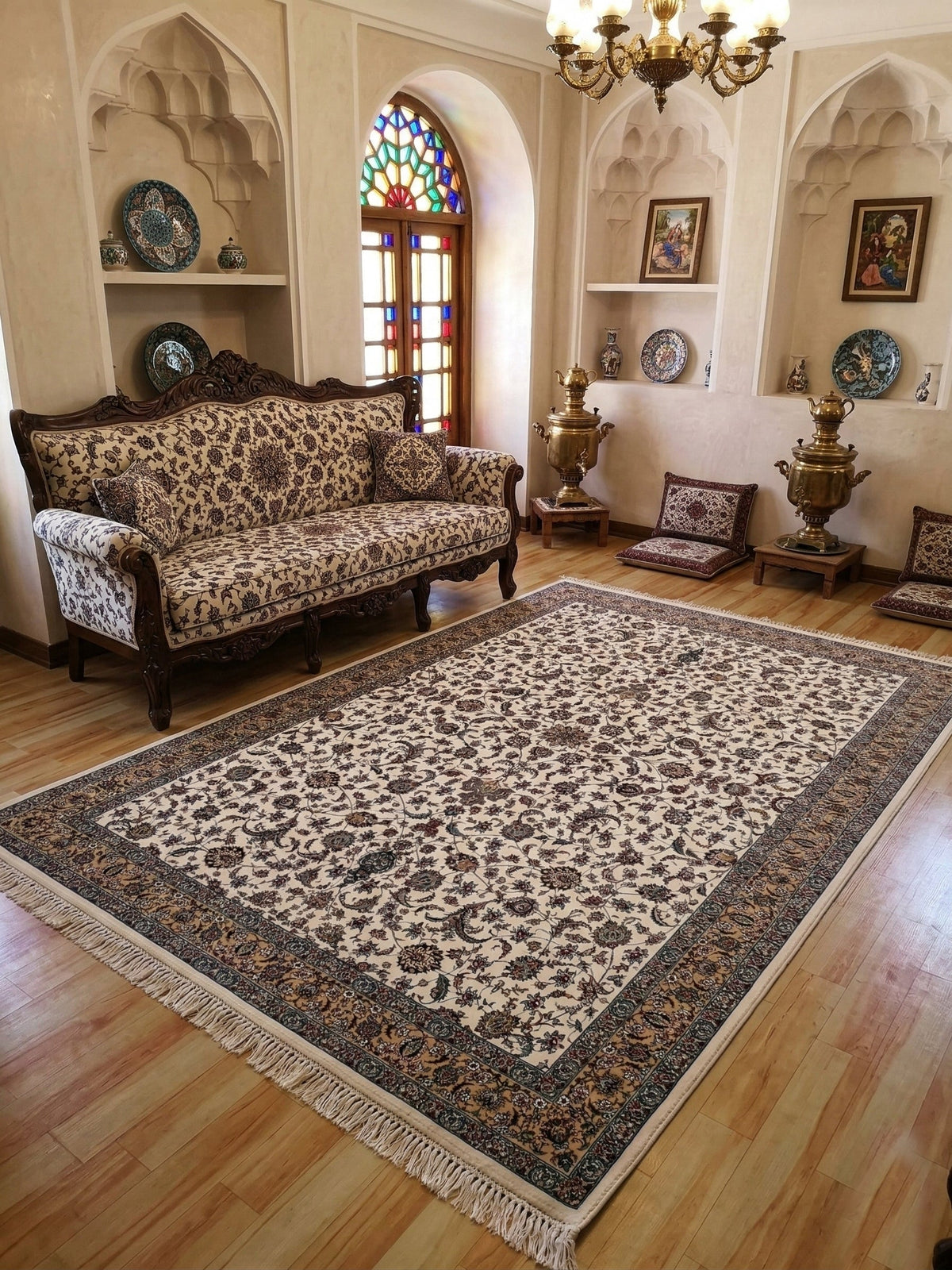 Mahasina Iranian Imported 1500 Reeds Cream Rug