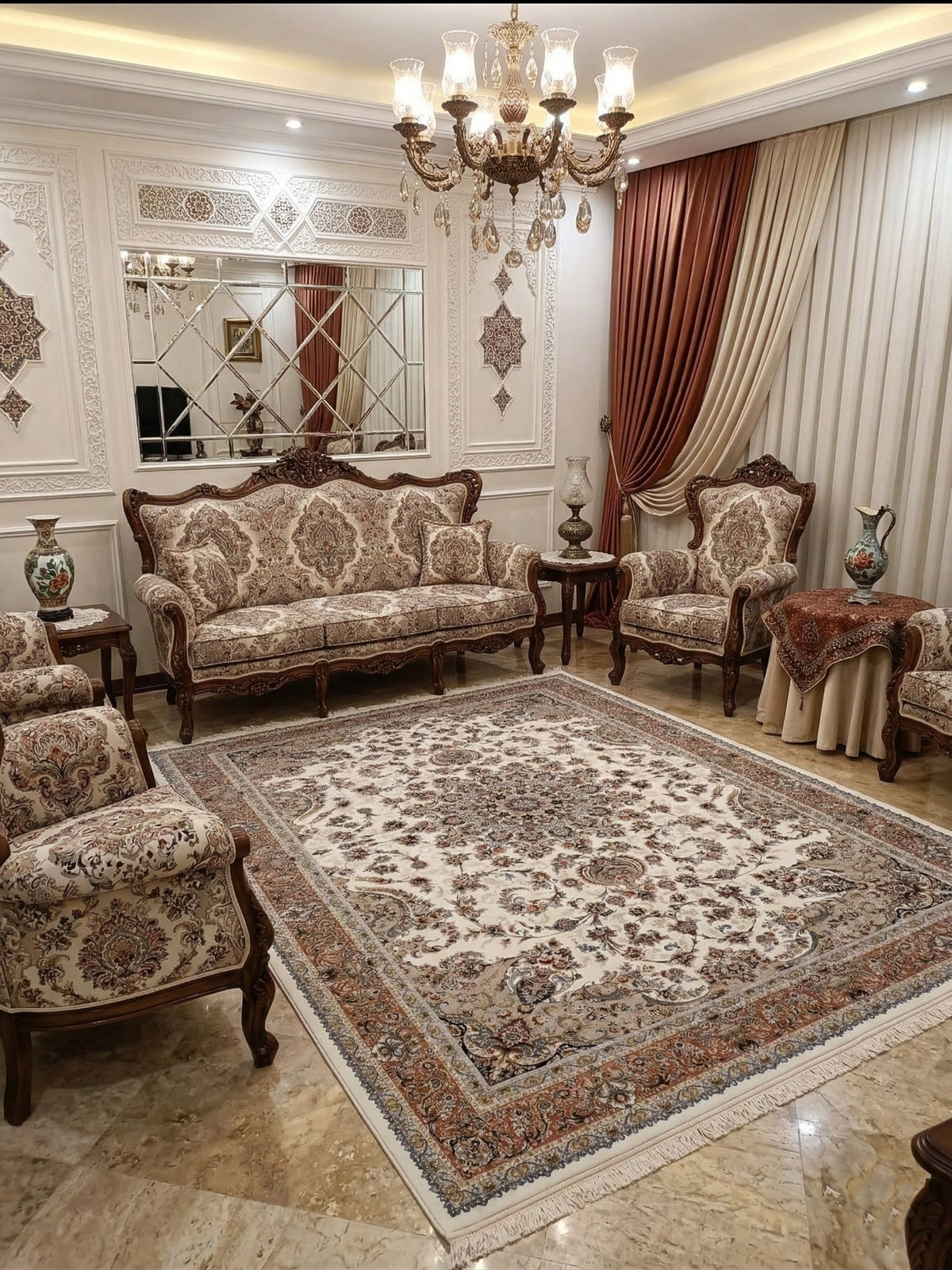 Nasirah Iranian Imported 1500 Reeds Off White Rug