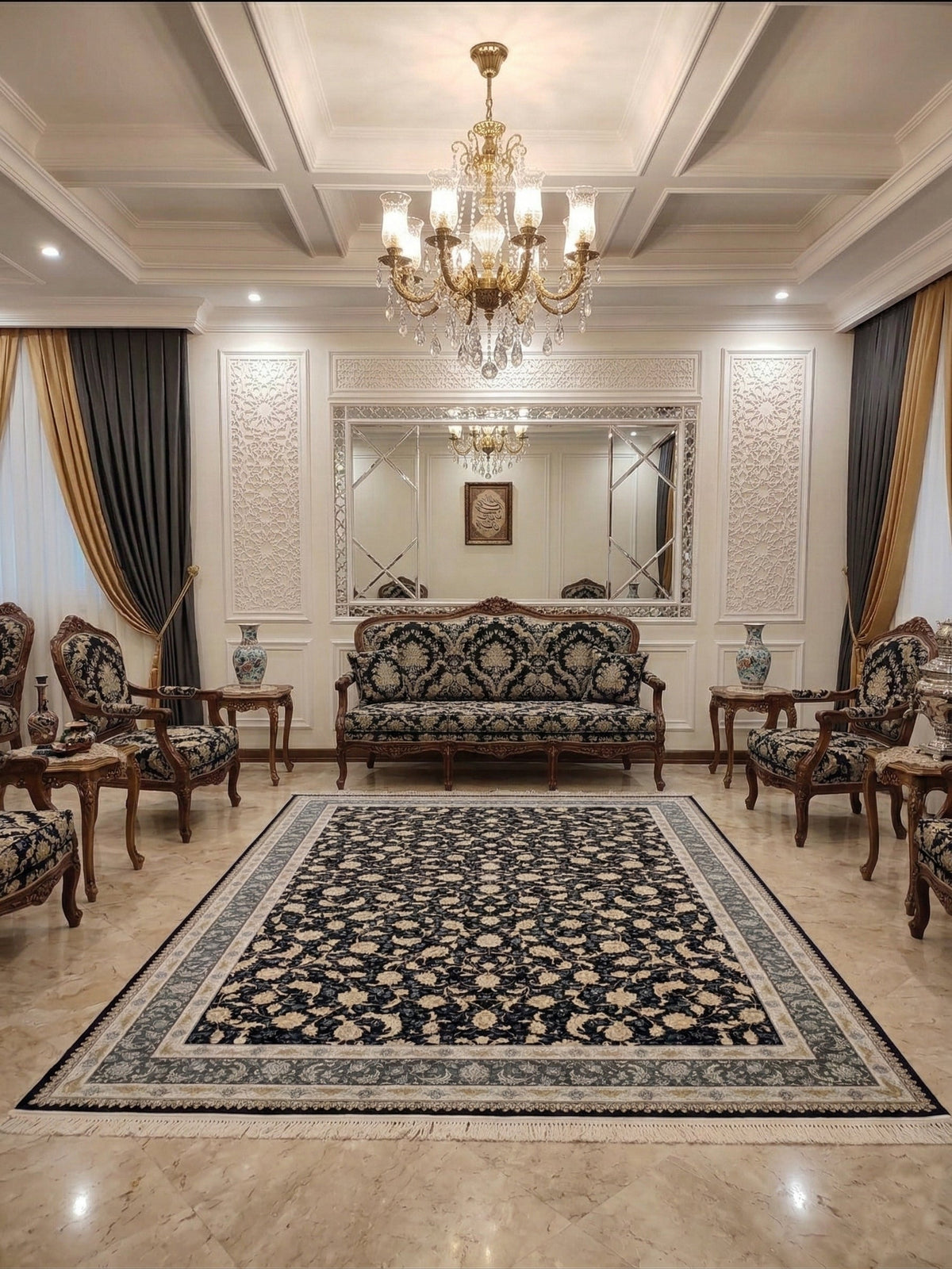 Nuzhat Iranian Imported 1500 Reeds Black Rug