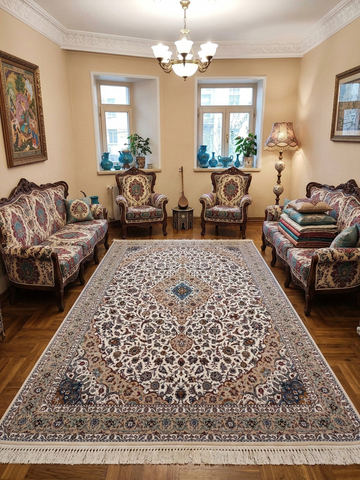 Orzala Iranian Imported 1500 Reeds Off White Rug