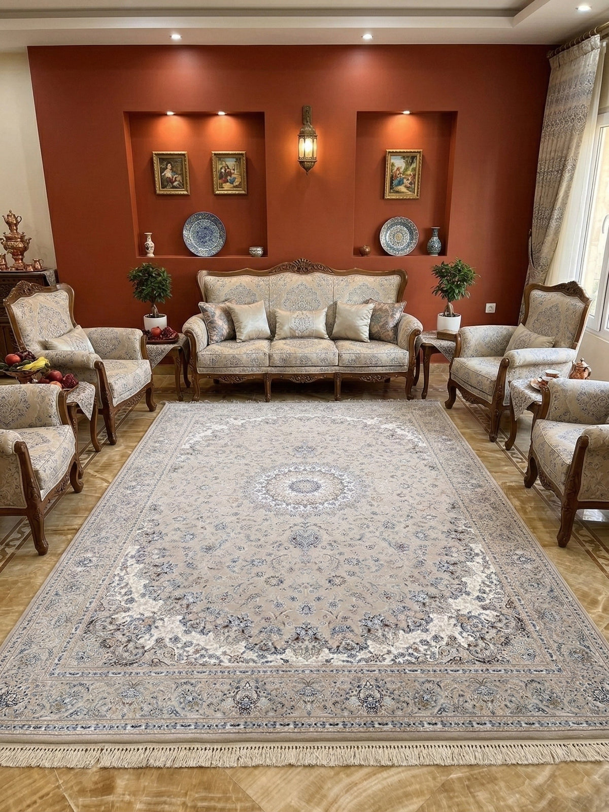 Fatin Iranian Imported 1500 Reeds Off Grey Rug