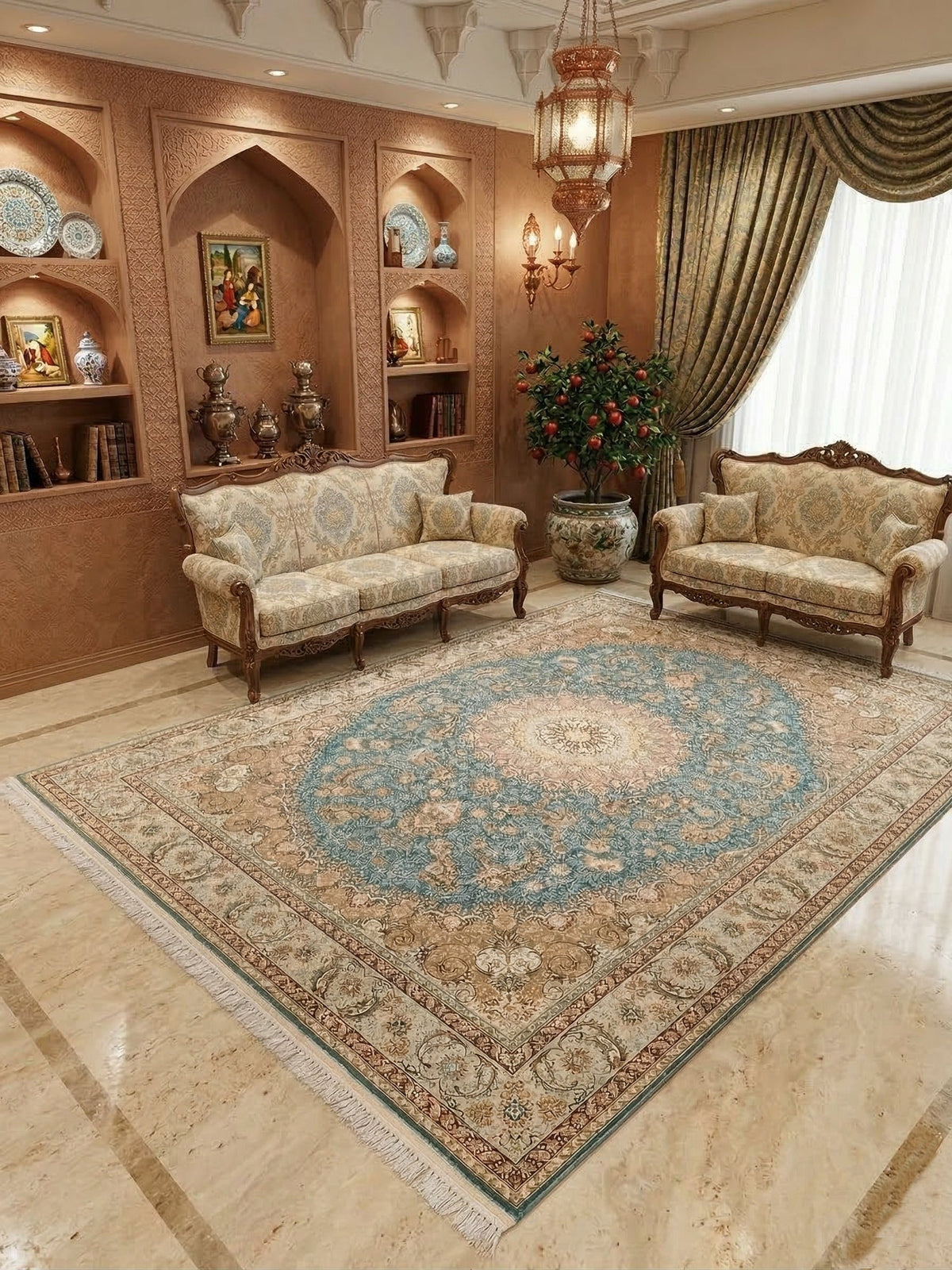 Aneesa-Gul Iranian Imported 1500 Reeds Dusty Blue Rug