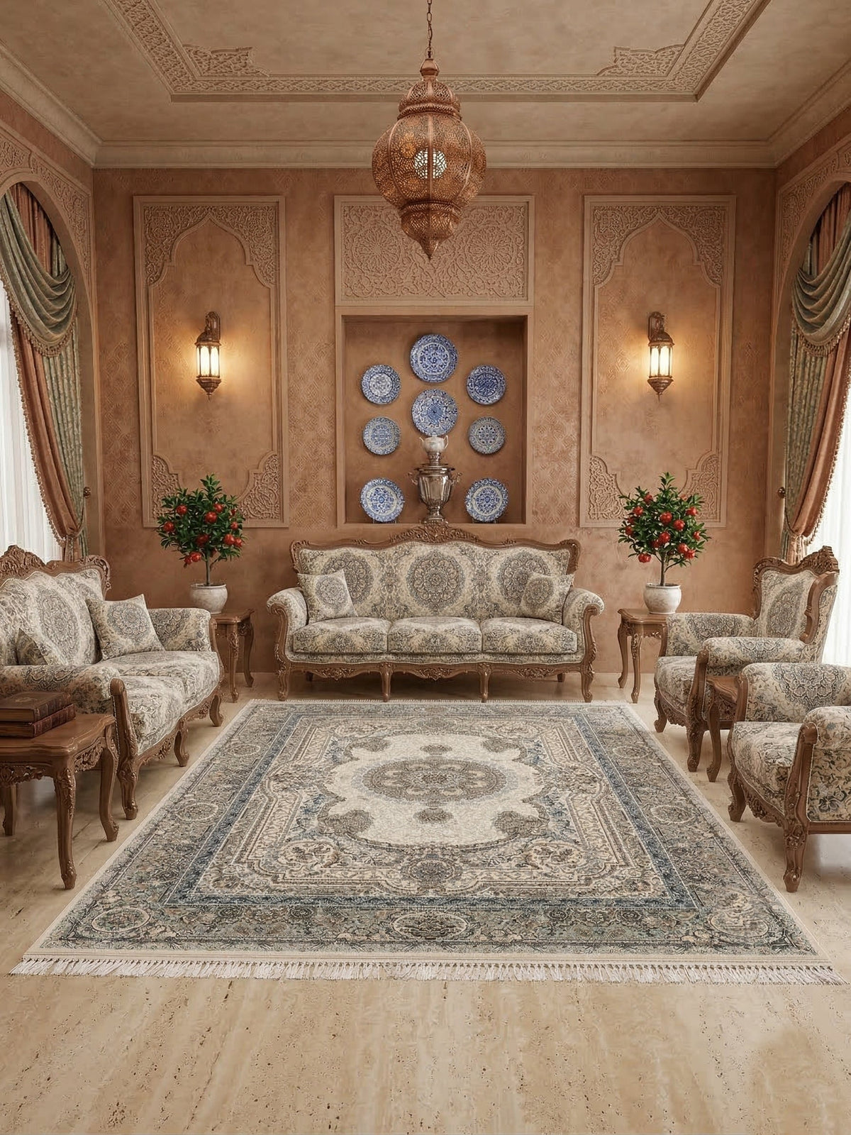 Ghazala Iranian Imported 1500 Reeds Cream Rug