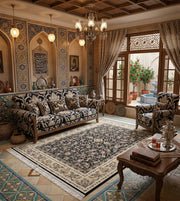 Badia Iranian Imported 1500 Reeds Black Rug