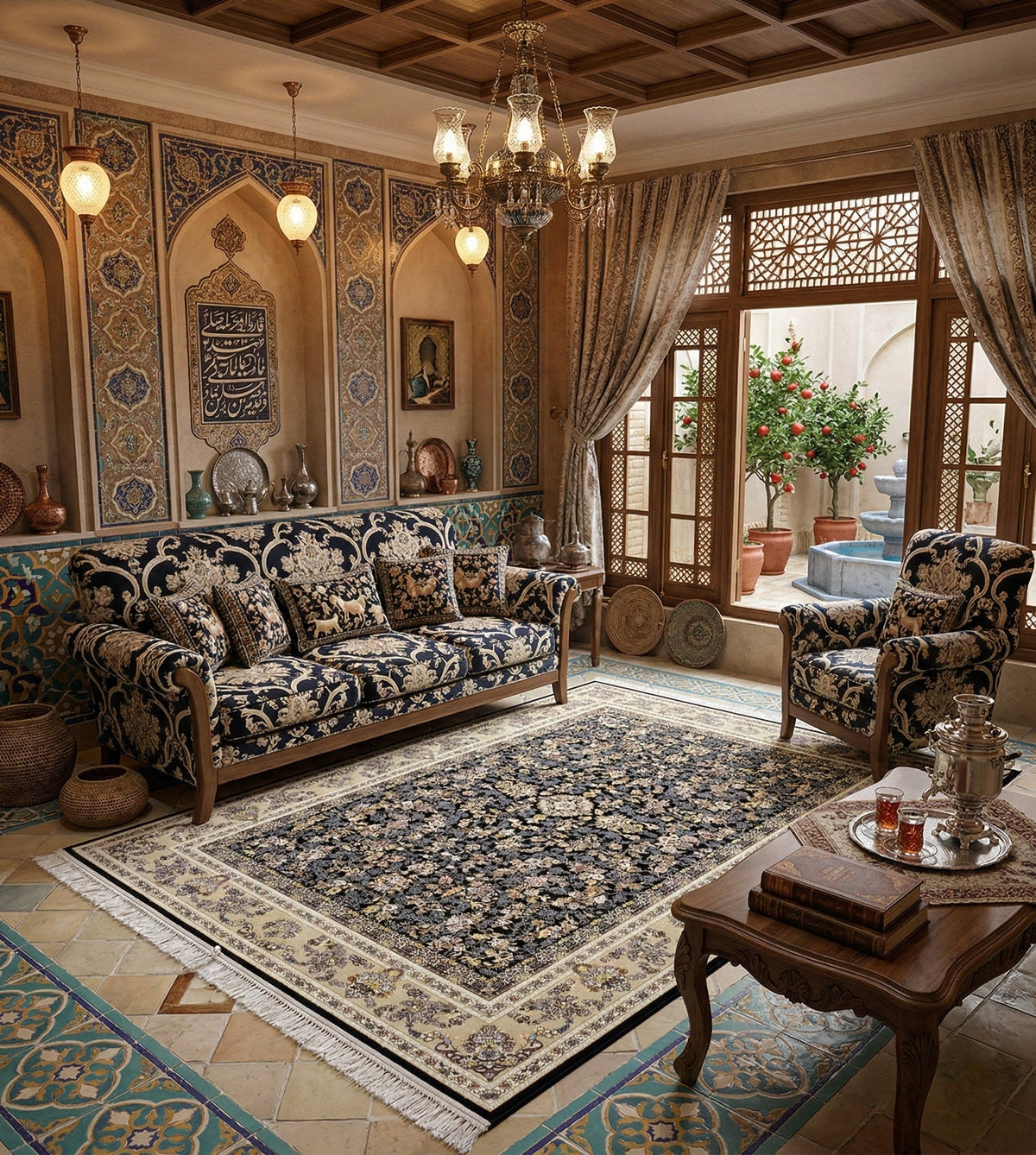 Badia Iranian Imported 1500 Reeds Black Rug