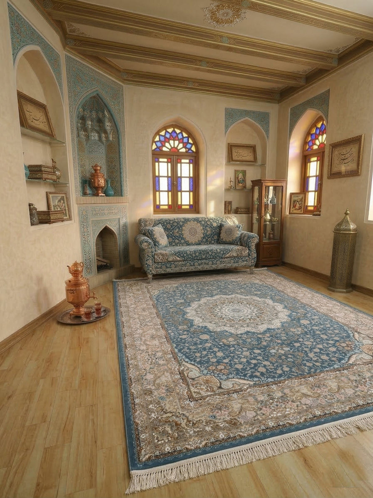 Lujain Iranian Imported 1500 Reeds Dark Blue Rug