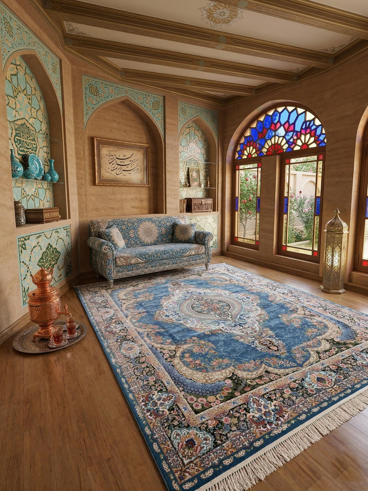 Niloufar Iranian Imported 1500 Reeds Sea Blue Rug