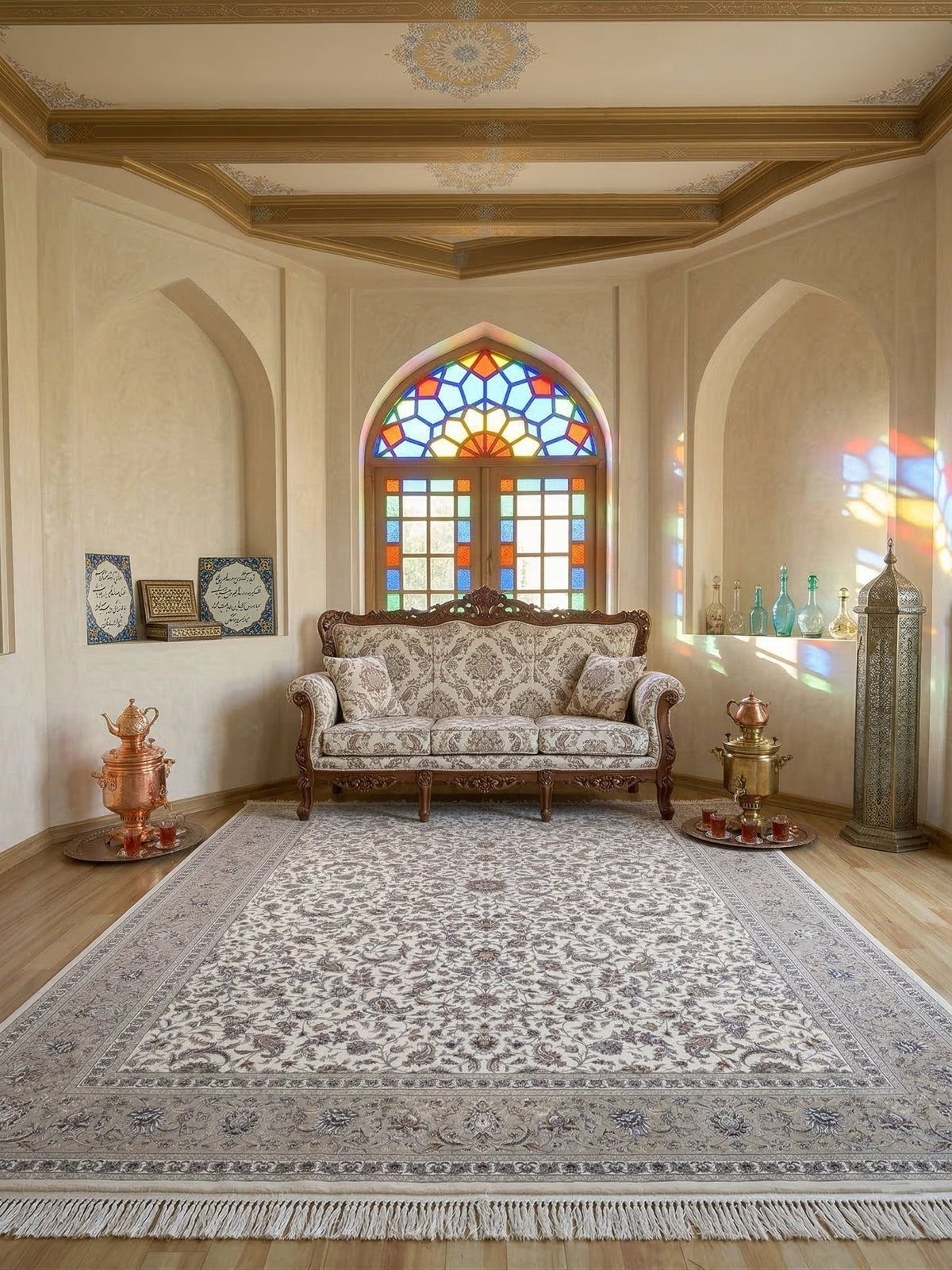 Sanah Iranian Imported 1500 Reeds Off White Rug