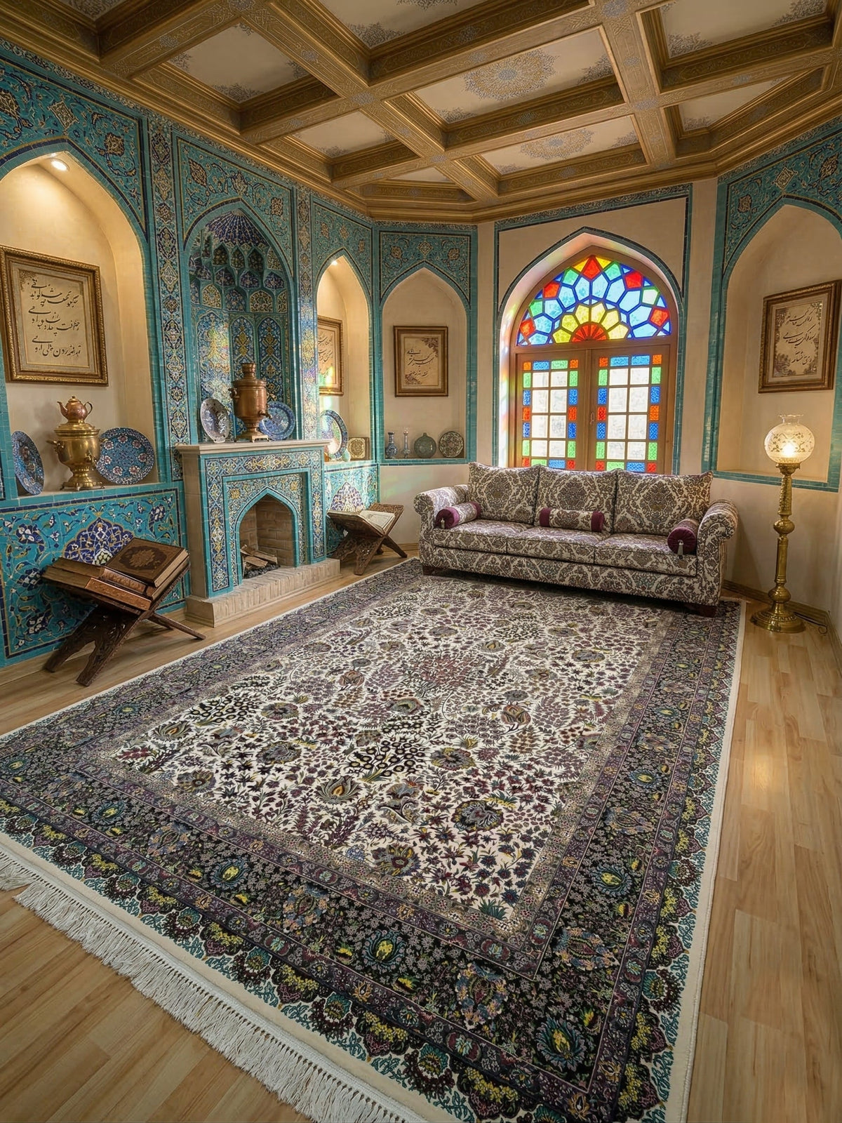 Aizah Iranian Imported 1500 Reeds Cream Rug