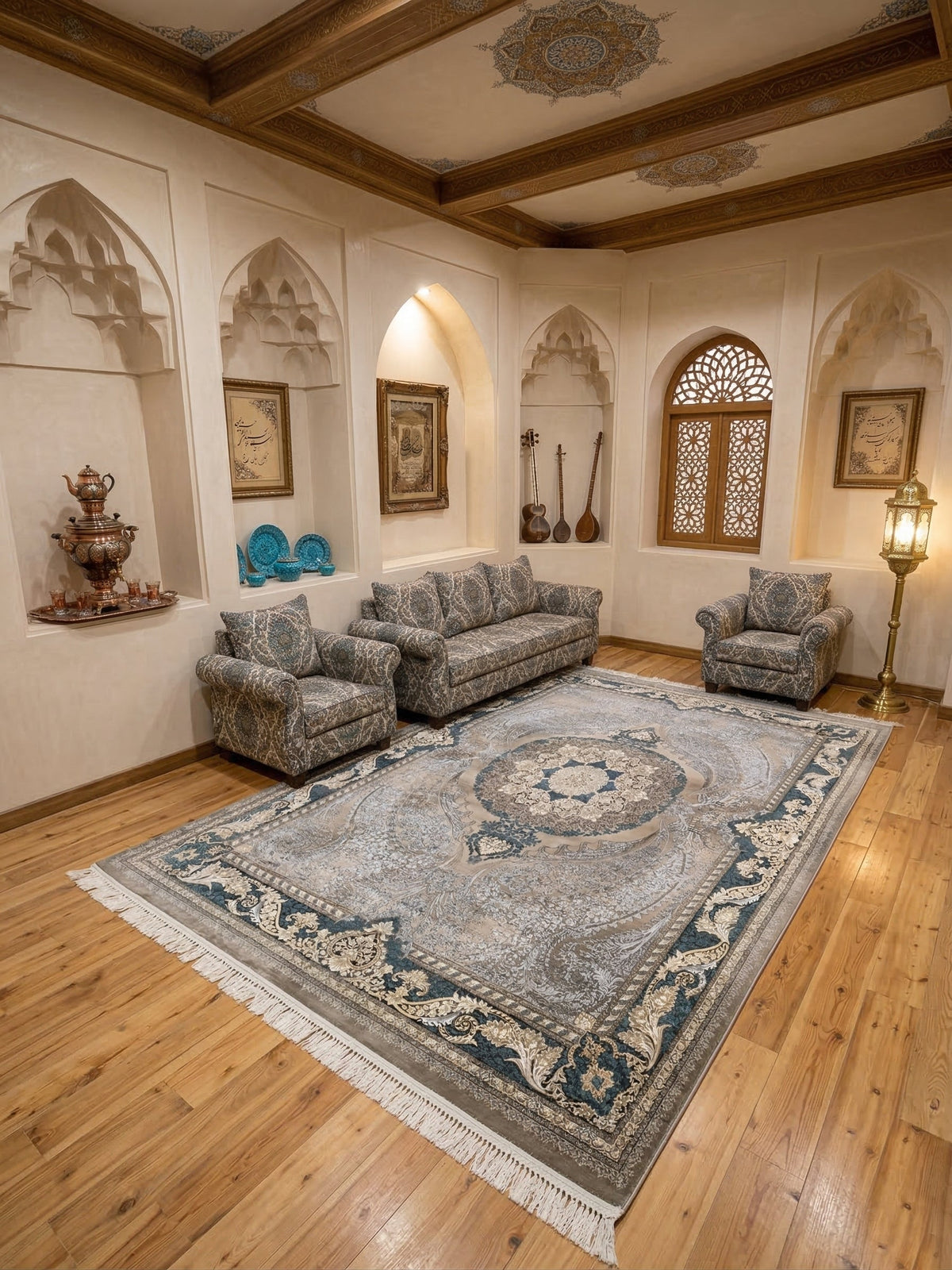 Azimah Iranian Imported 1500 Reeds Beige Rug