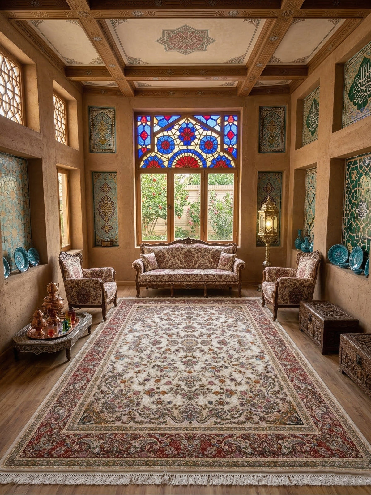 Zara Noor Iranian Imported 1500 Reeds Beige Rug