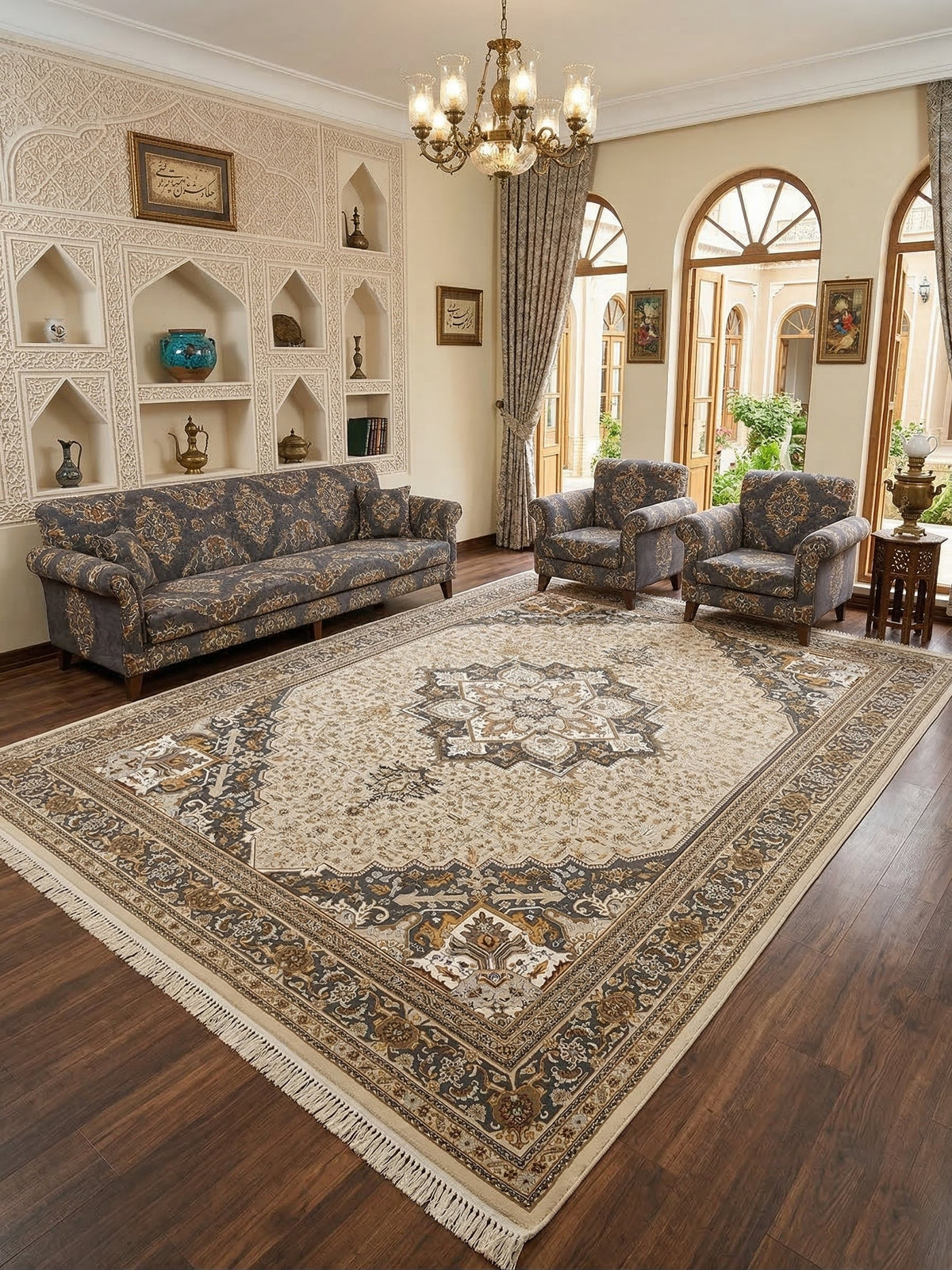 Gul-e-Rana Iranian Imported 1500 Reeds Cream Rug