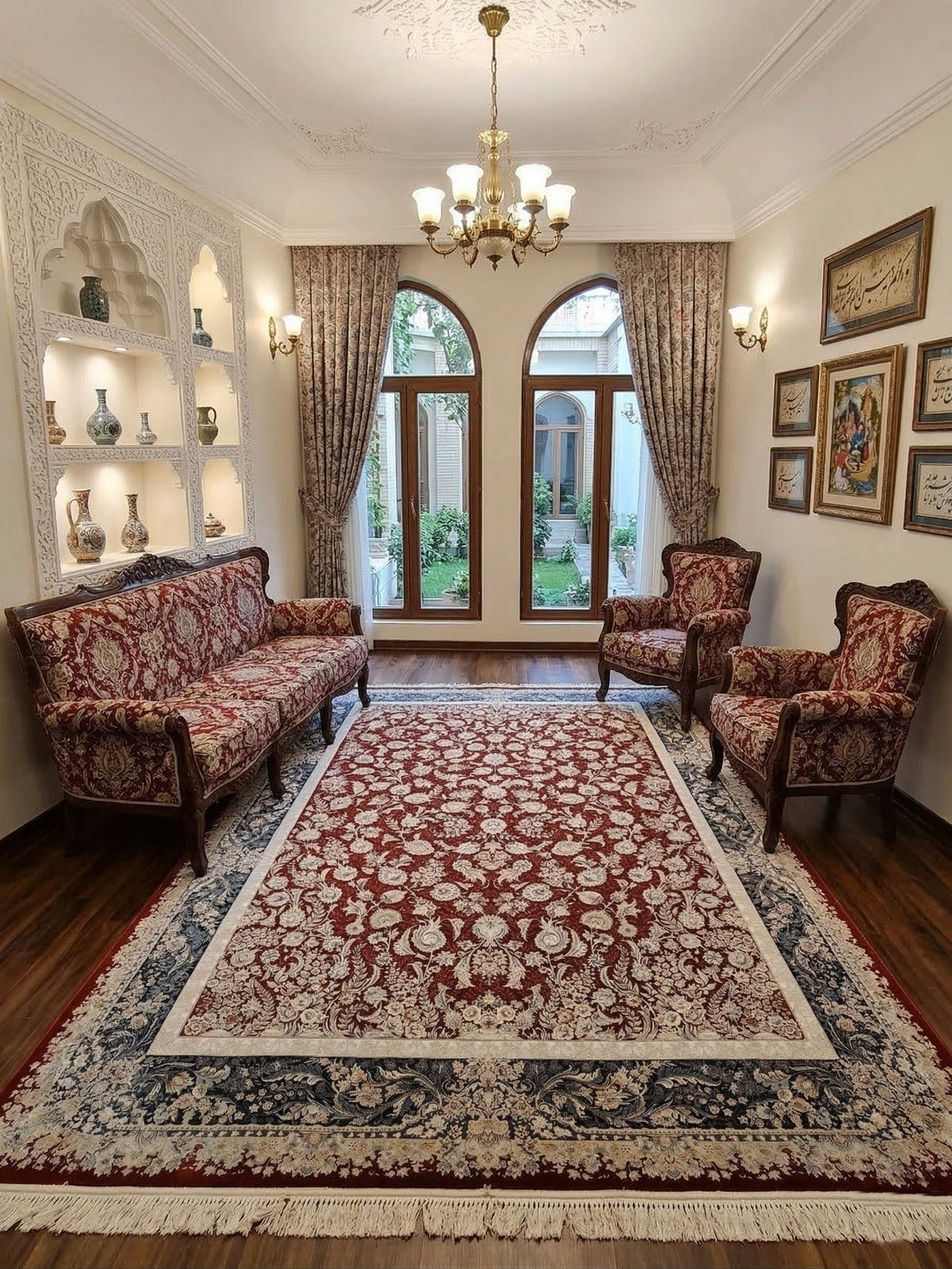 Naeema-e-Garaj Iranian Imported 1500 Reeds Red Rug