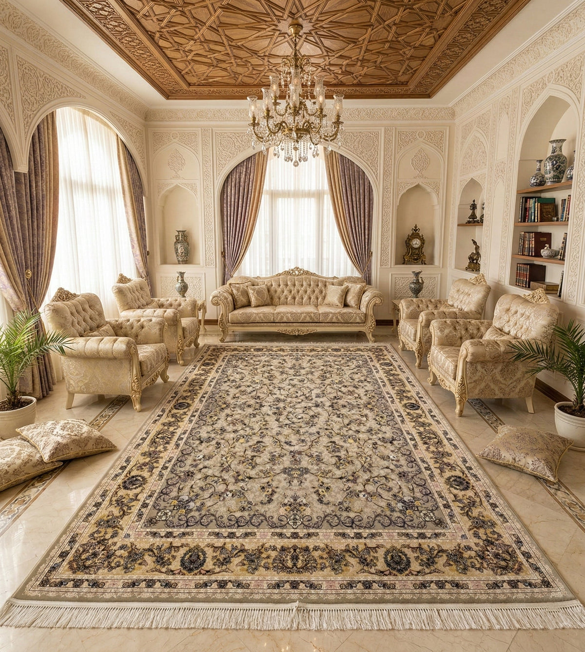 Bara'ah Iranian Imported 1500 Reeds Beige Rug