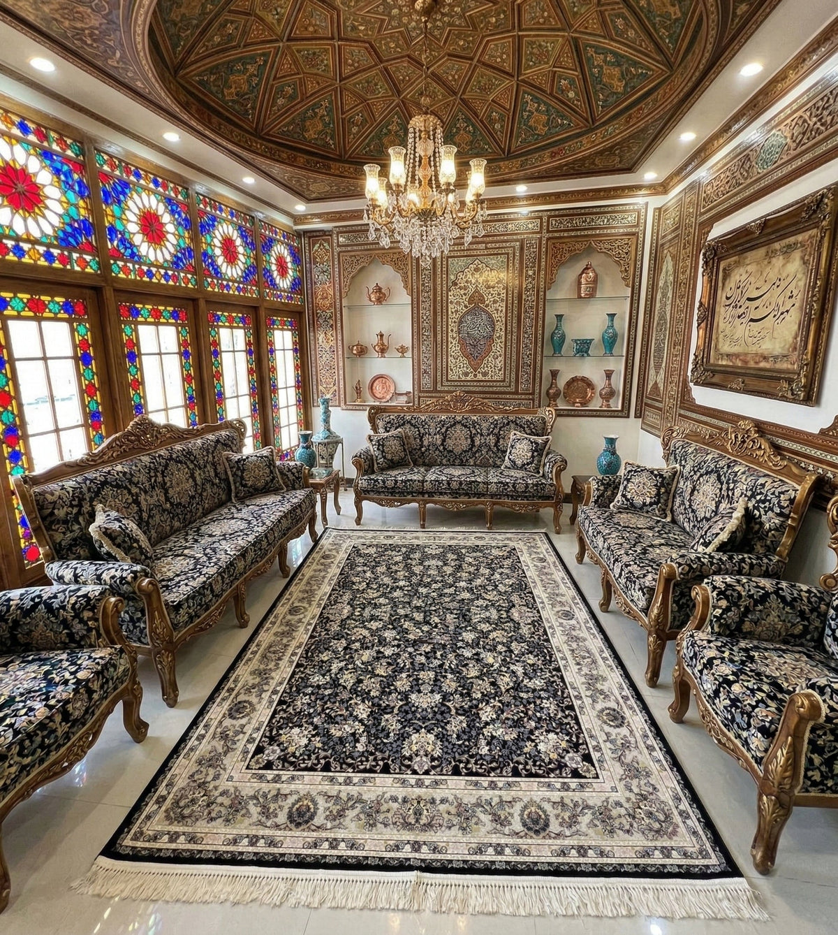 Bushra Iranian Imported 1500 Reeds Black Rug
