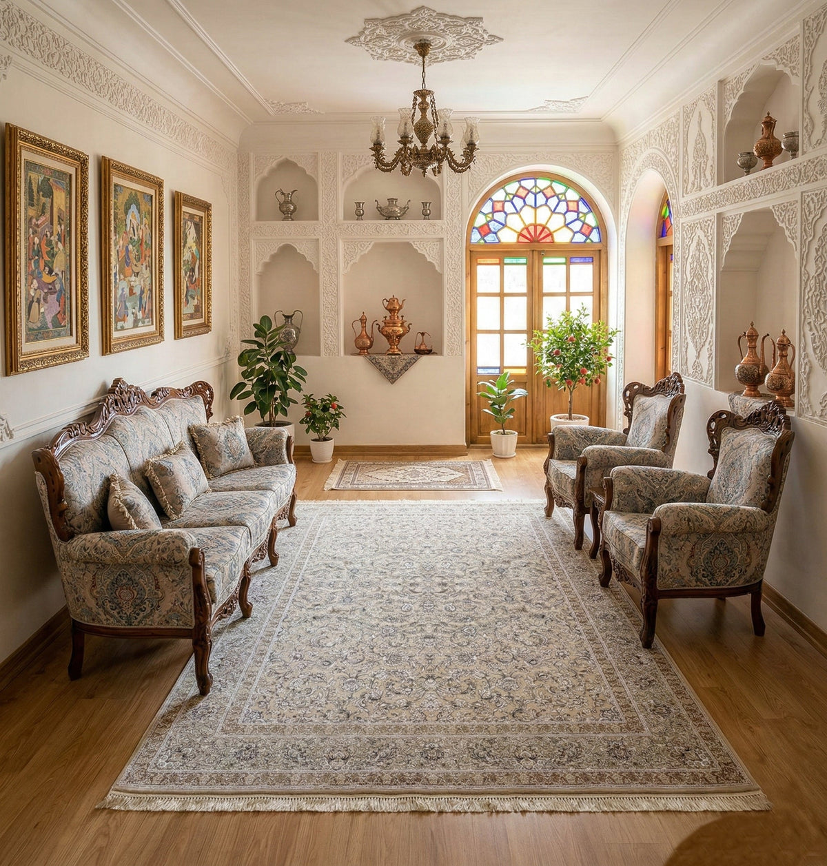 Kaneez Iranian Imported 1500 Reeds Cream Rug