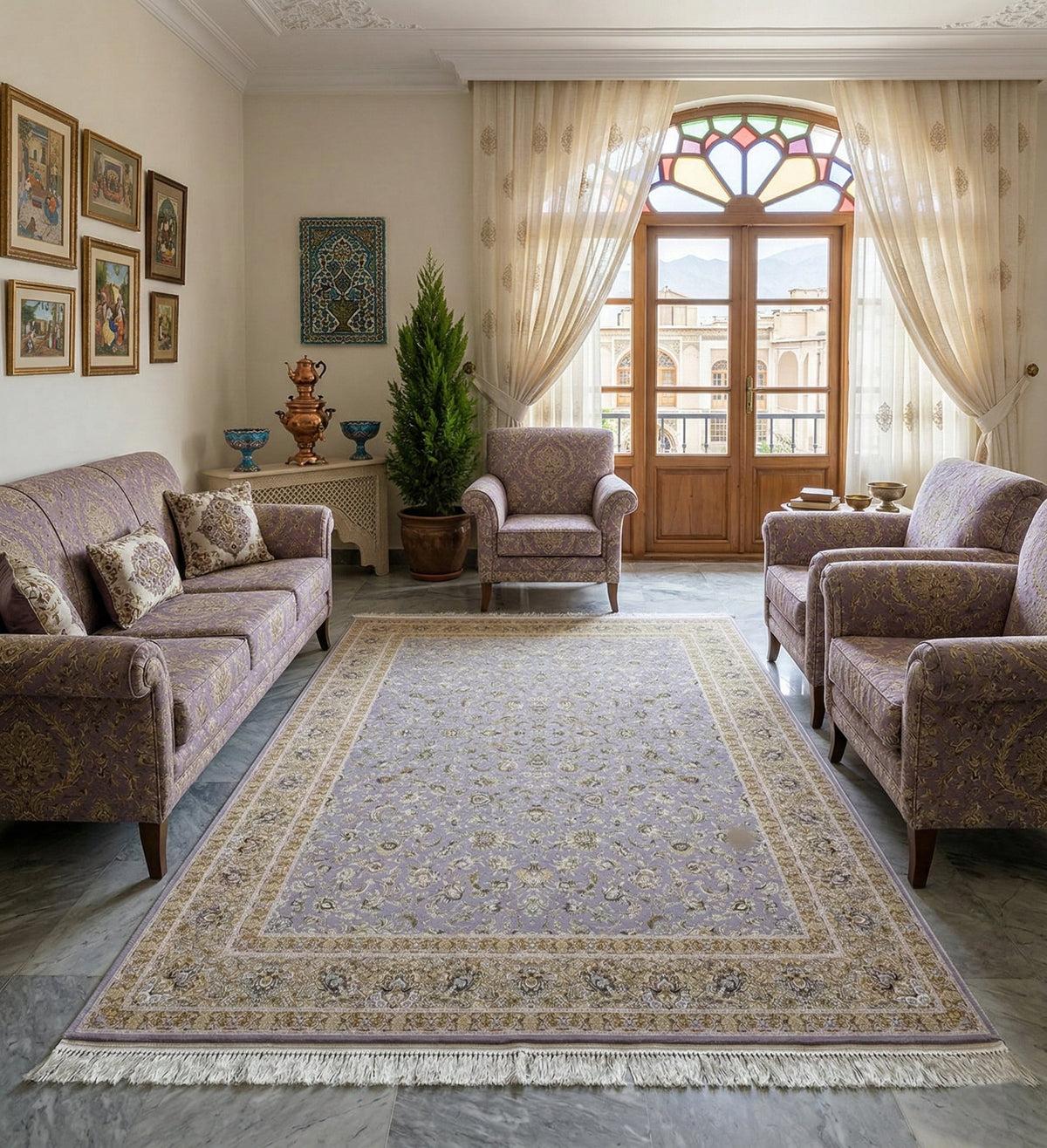 Madiha Iranian Imported 1500 Reeds Purple Rug