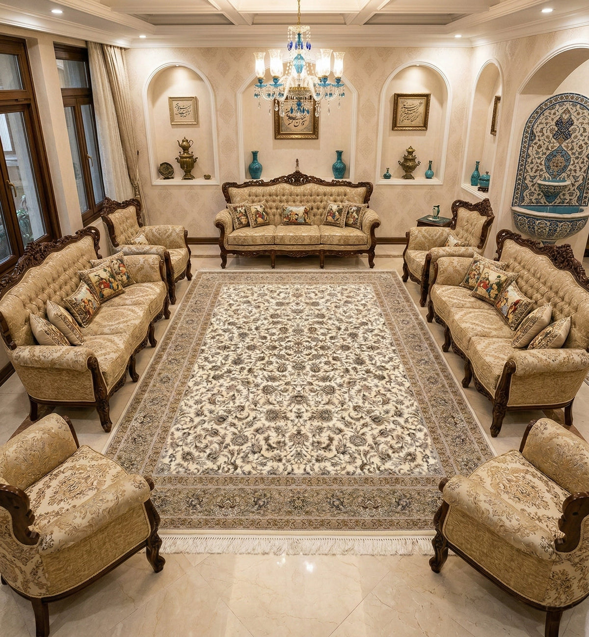 Mahira Iranian Imported 1500 Reeds Cream Rug