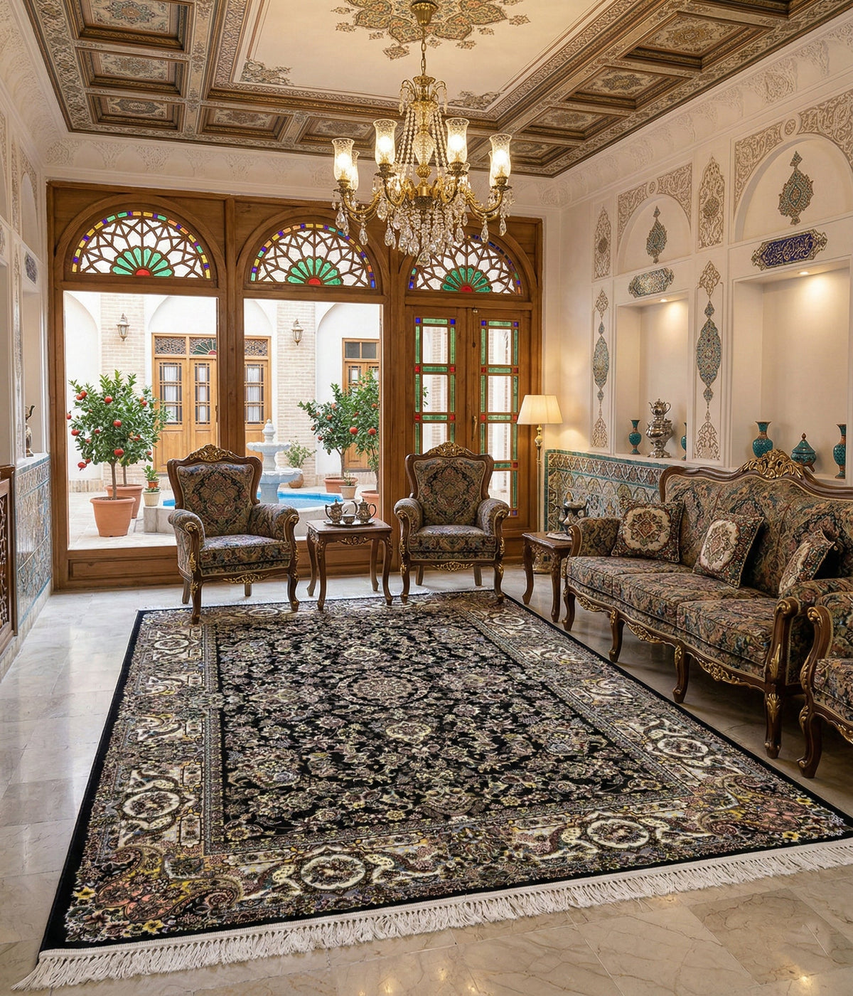 Darya Iranian Imported 1500 Reeds Black Rug