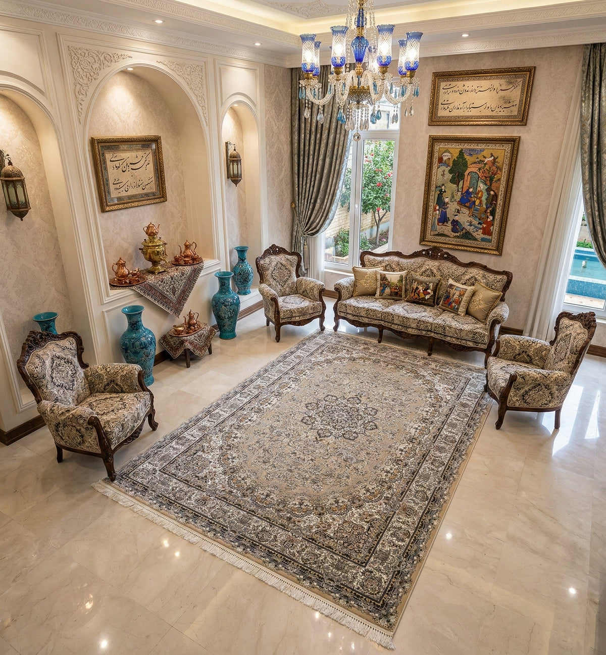 Maisarah Iranian Imported 1500 Reeds Beige Rug