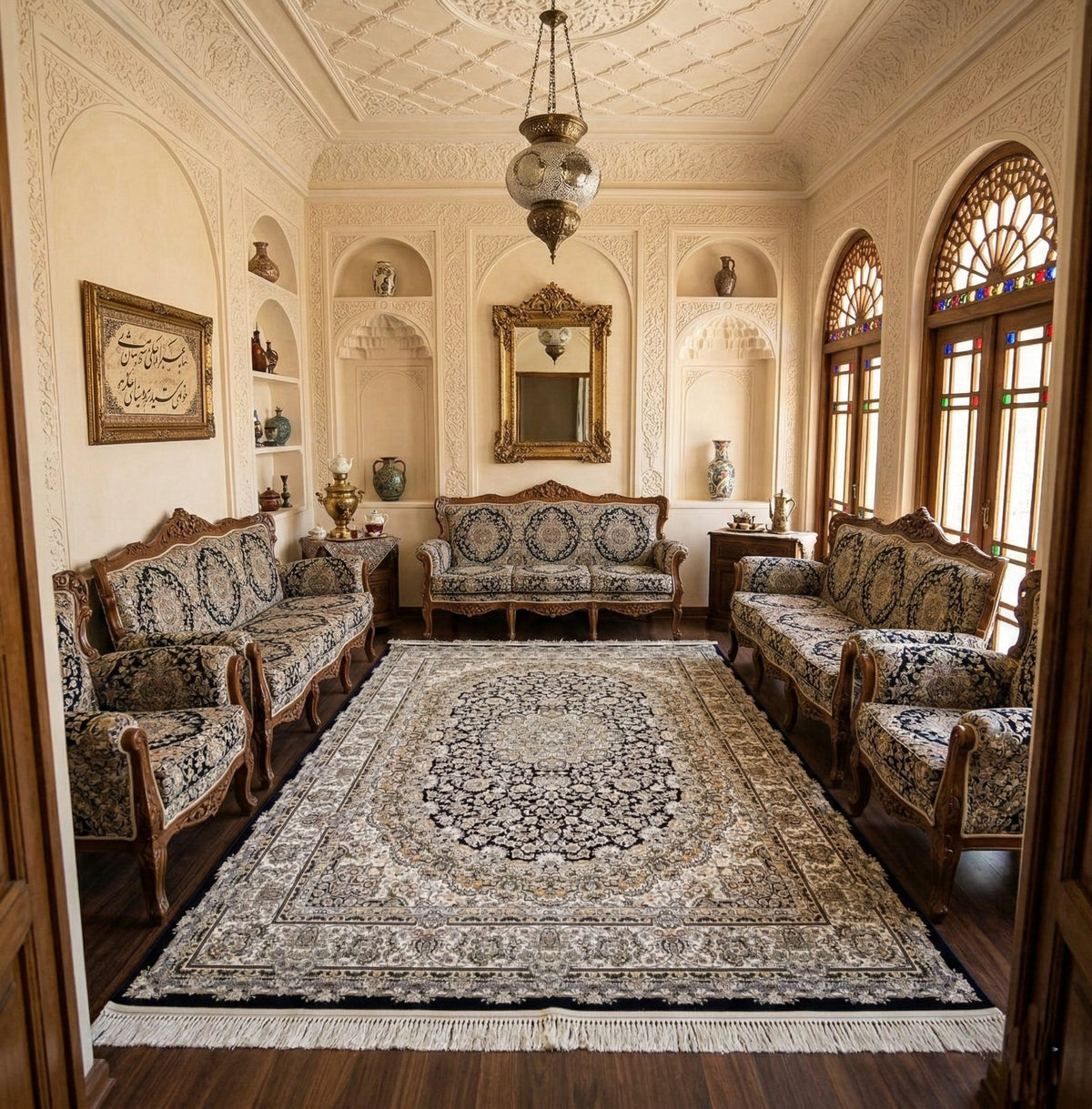 Maliha Iranian Imported 1500 Reeds Black Rug