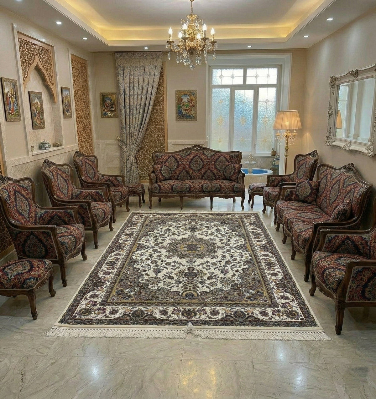 Nazish Iranian Imported 1500 Reeds Off White Rug