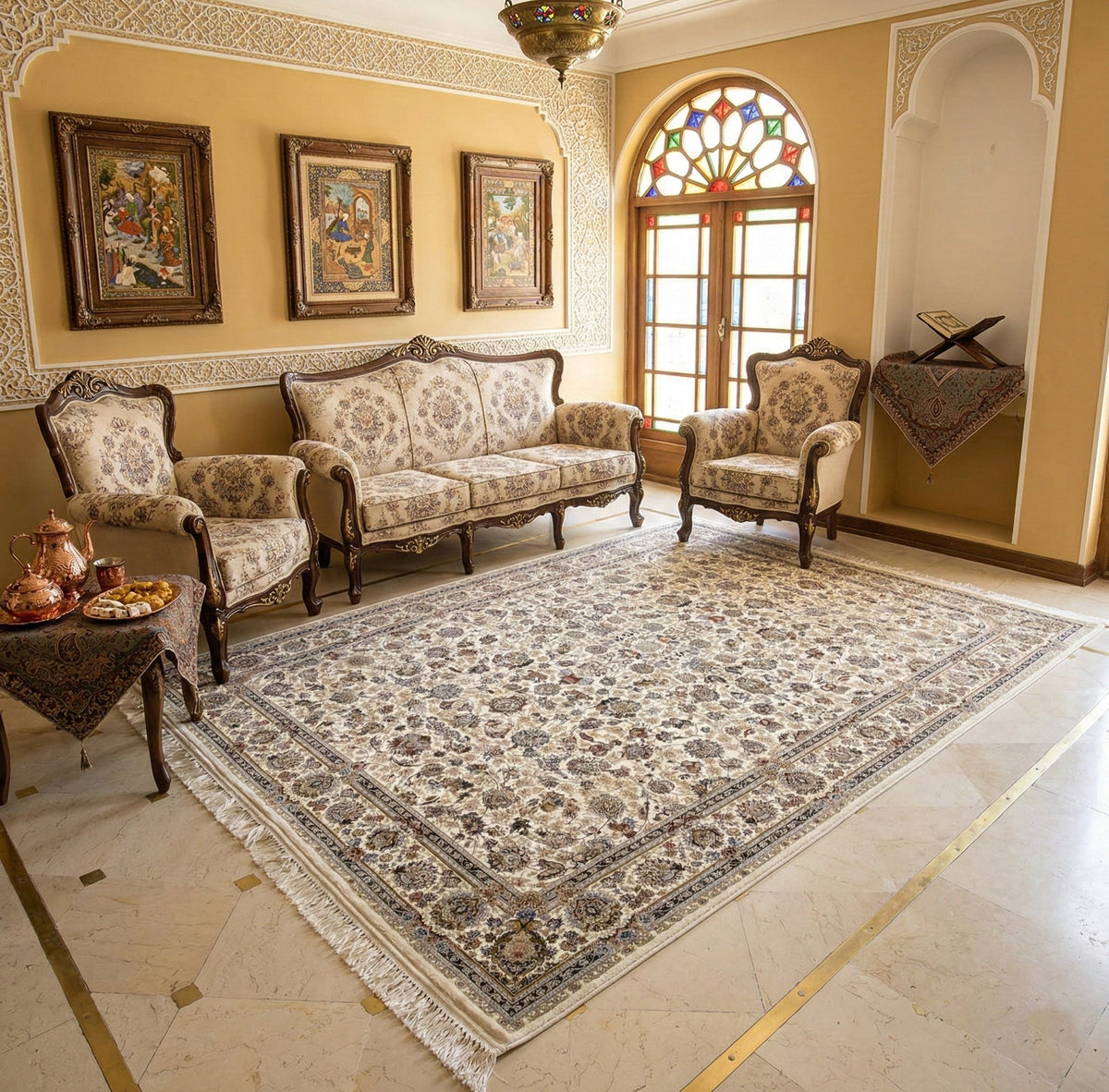 Zunairah Iranian Imported 1500 Reeds White Rug