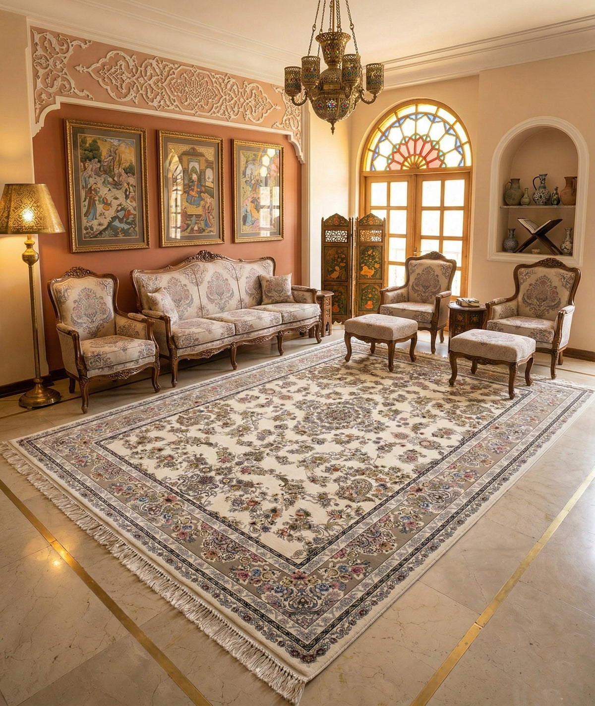 Areesha Iranian Imported 1500 Reeds Off White Rug