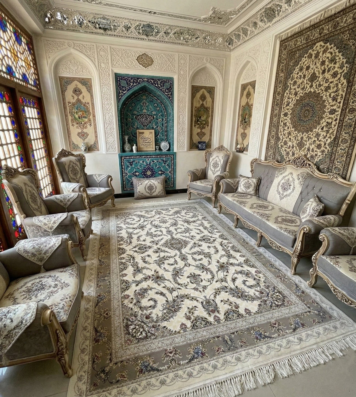 Afiyah Iranian Imported 1500 Reeds White Rug