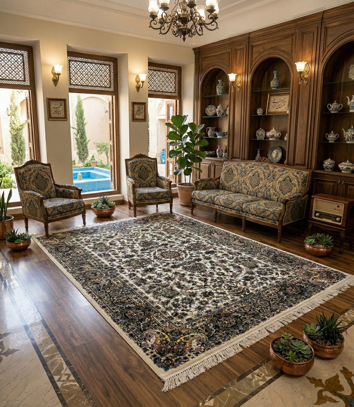 Amatullah Iranian Imported 1500 Reeds White Rug