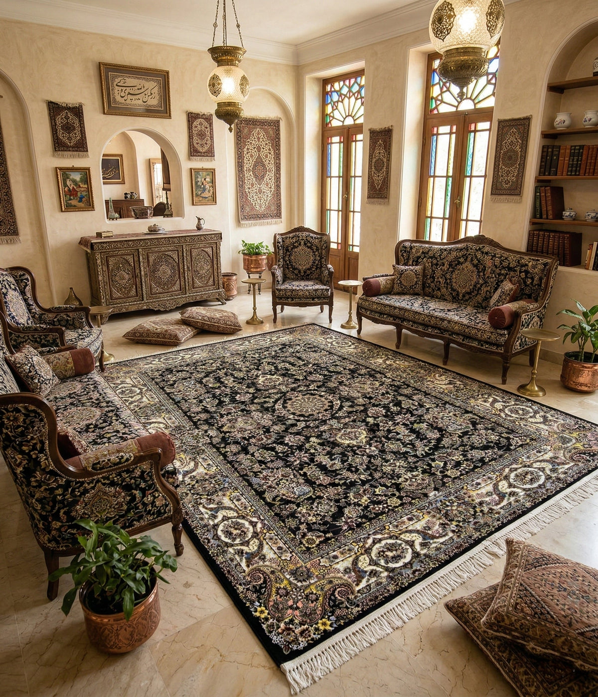 Amatullah Iranian Imported 1500 Reeds Black Rug