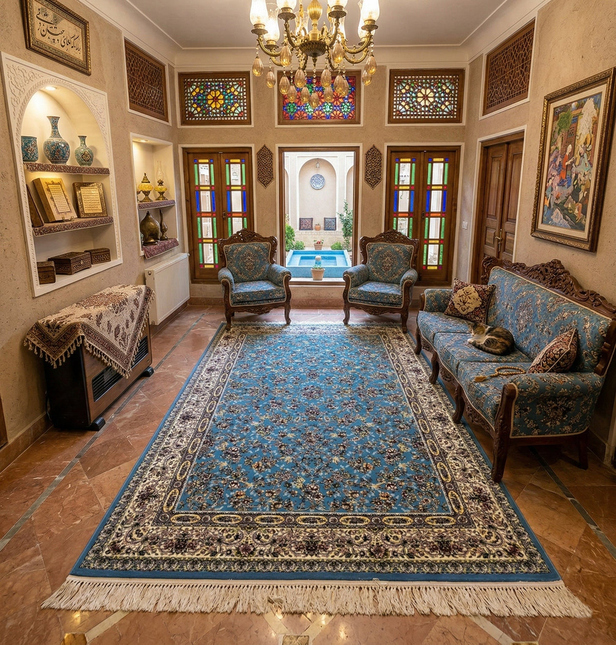 Faeezah Iranian Imported 1500 Reeds Sea Blue Rug
