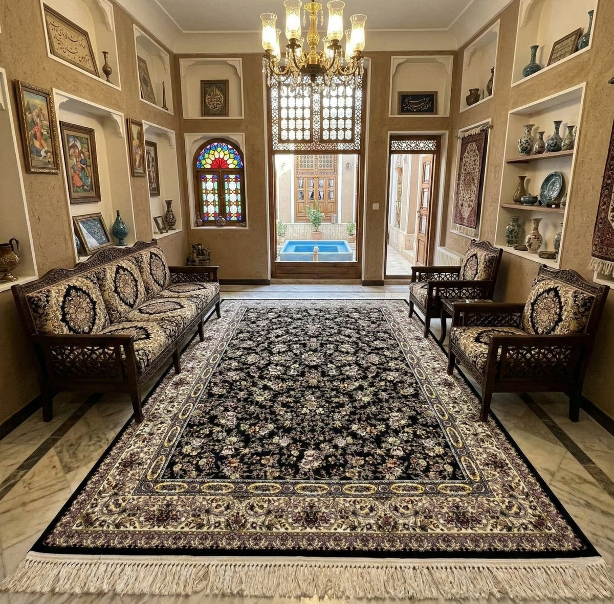 Fahima Iranian Imported 1500 Reeds Black Rug