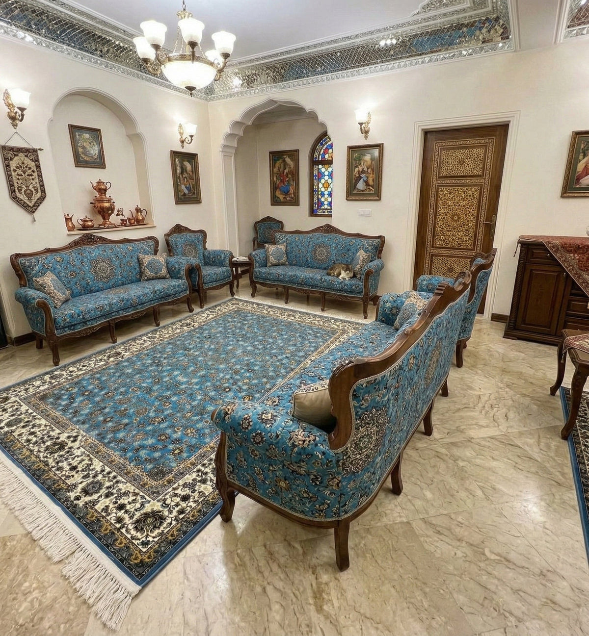 Fayrouz Iranian Imported 1500 Reeds Blue Rug