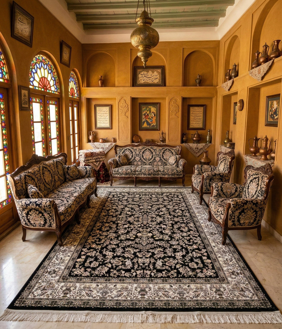 Ghaniyah Iranian Imported 1500 Reeds Black  Rug