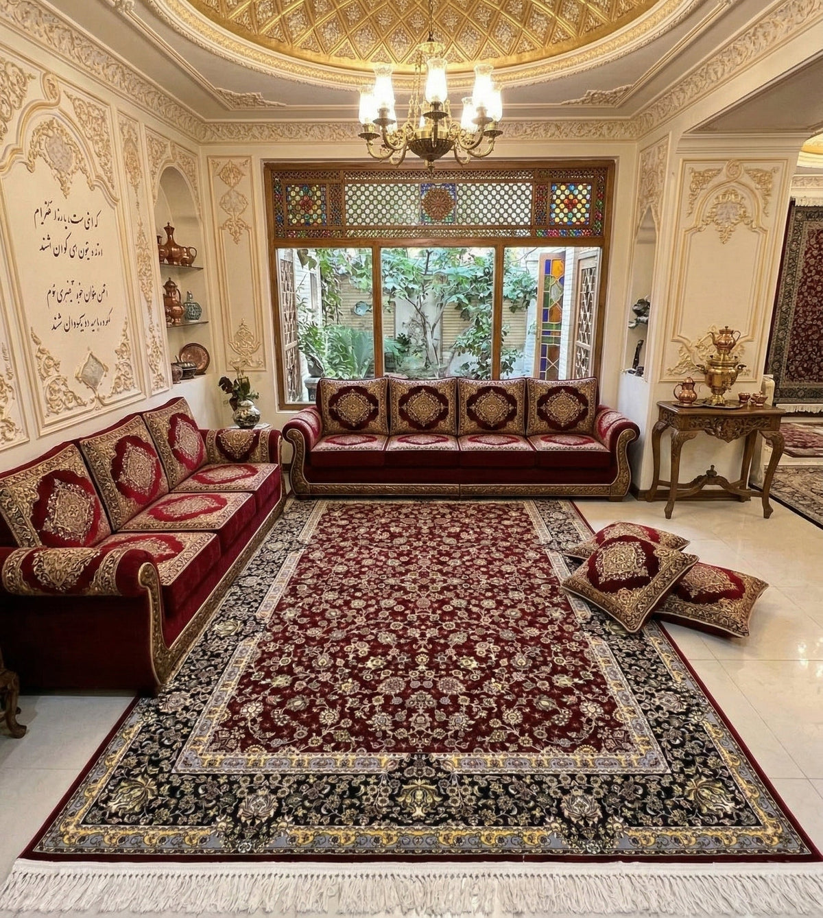 Hafsah Iranian Imported 1500 Reeds Maroon  Rug