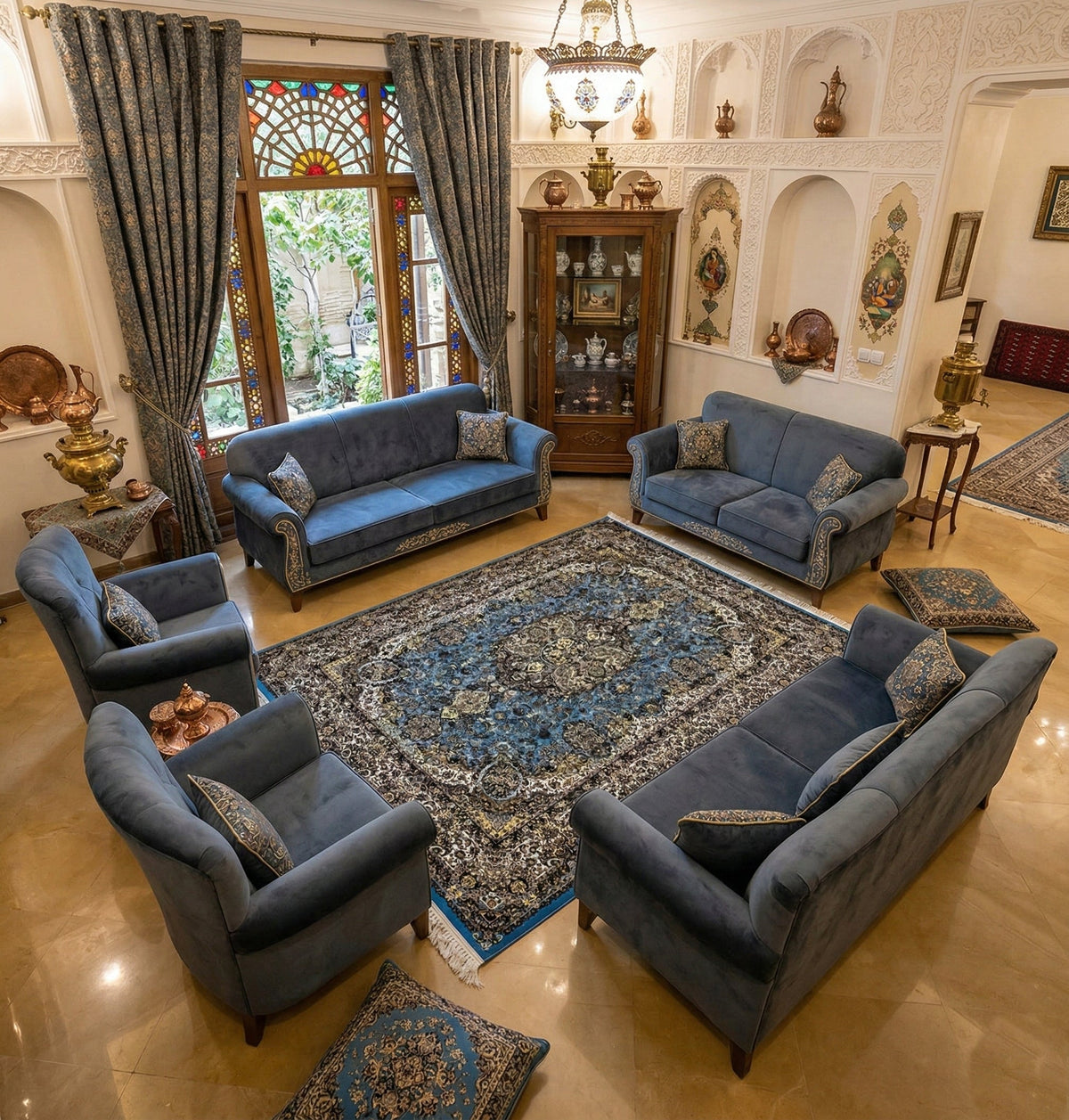 Haifa Iranian Imported 1500 Reeds Blue Rug