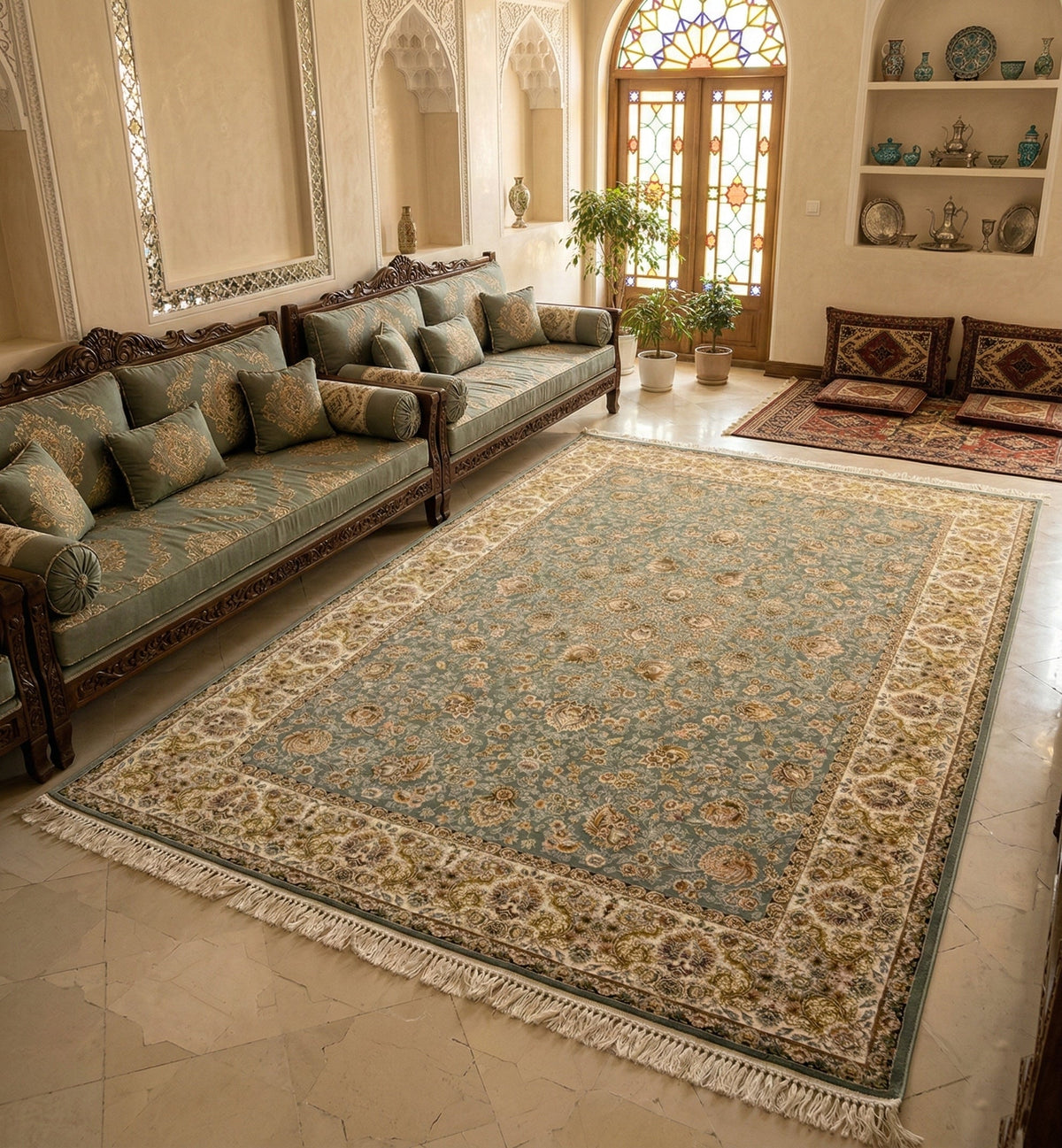 Hamra Iranian Imported 1500 Reeds Dust Blue Rug